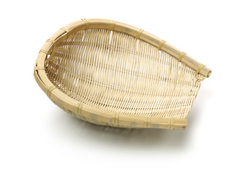 Bamboo basket hand made isolated on white background. Woven from bamboo tray.