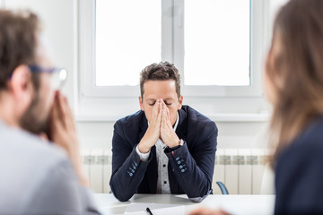 Applicant under stress on job interview. Business problems concept.
