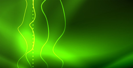 Glowing abstract wave on dark, shiny motion, magic space light. Techno abstract background