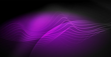 Glowing abstract wave on dark, shiny motion, magic space light. Techno abstract background