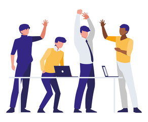 group of interracial businessmen in the office scene