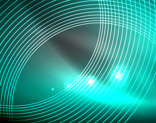 Naklejka premium Dark space with neon color glowing lights abstract background