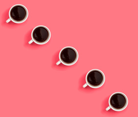 Collection of coffee cups overhead view flat lay