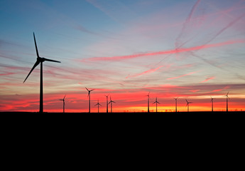 Stoessen / Germany: Windfarm at dusk