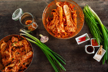 Preparing Kimchee with brightly colored ingredients. 