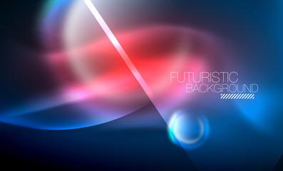 Blue neon bubbles and circles futuristic abstract background