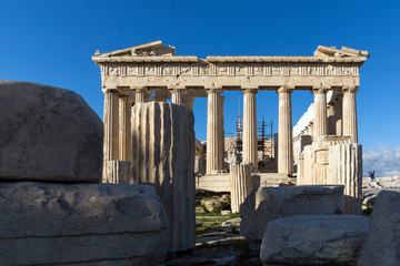Ancient Building of The Parthenon in the Acropolis of Athens, Attica, Greece