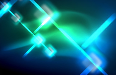 Obraz premium Neon glowing techno lines, hi-tech futuristic abstract background template with square shapes