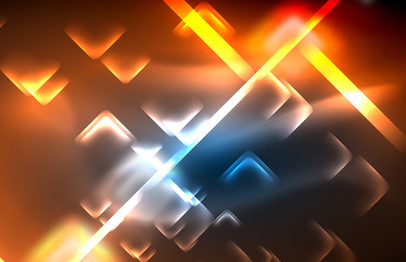Obraz premium Neon glowing techno lines, hi-tech futuristic abstract background template with square shapes