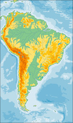 Physical South America map