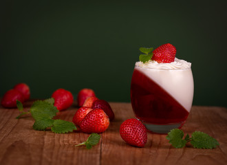 Panna cotta dessert with stawberries