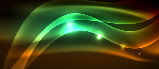 Neon shiny light glowing wave lines