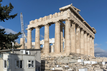 Fototapeta na wymiar Ancient Building of The Parthenon in the Acropolis of Athens, Attica, Greece