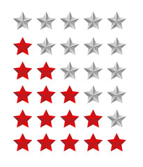 Star rating symbols with 5 star. Terrible, bad, alright, good, perfect rank set. Quality feedback experience level concept. Isolated vector badge for website, app or games