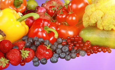 Assorted produce - bell peppers, apples, berries,