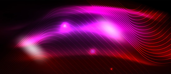 Neon glowing techno lines, hi-tech futuristic abstract background template with square shapes