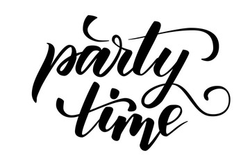 Handwritten brush calligraphy Party time isolated on white. Vector illustration.