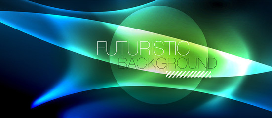 Neon glowing lines, magic energy space light concept, abstract background wallpaper design