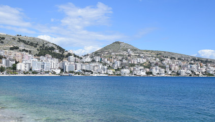Fototapeta premium Saranda City landscape in sunny day. Southern Albania.