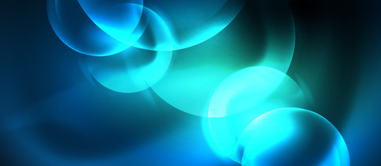 Blue neon bubbles and circles abstract background, futuristic magic techno design