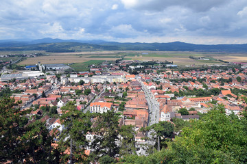 Obraz premium Aerial view of Rasnov town. Rasnov landscape, Romania.