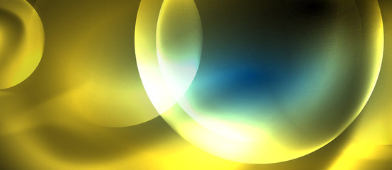 Blue neon bubbles and circles abstract background, futuristic magic techno design