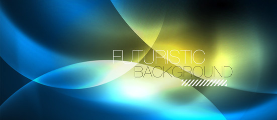 Blue neon bubbles and circles abstract background, futuristic magic techno design