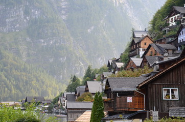 Buildings in Hallstatt in the Salzkammergut region in Austria