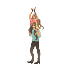 Fototapeta na wymiar Boho style man stands holding woman on his shoulders cartoon style
