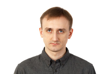 Fototapeta premium Tall thin young man portrait on white background