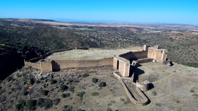 Toledo. Castle of Montalban (Castillo de Montalbán) A castle in San Martín de Montalbán. Spain. 4k Drone Video