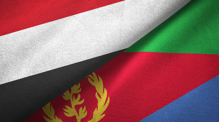 Yemen and Eritrea two flags textile cloth, fabric texture