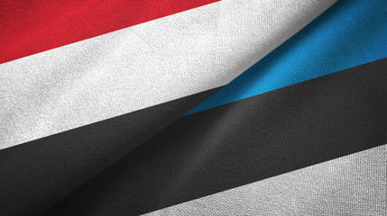 Yemen and Estonia two flags textile cloth, fabric texture