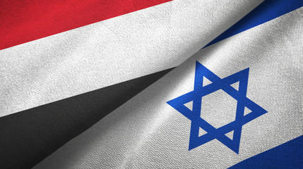 Yemen and Israel two flags textile cloth, fabric texture