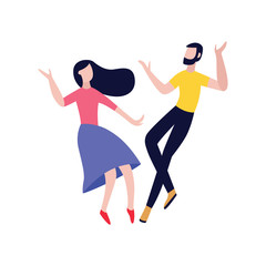 Couple of friends dancing flat vector illustration isolated on white background.