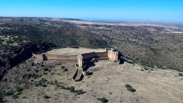 Castle of Montalban (Castillo de Montalbán) A castle in San Martín de Montalbán,Toledo, Spain. 4k Drone Video