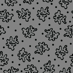 Pattern with black abstract ornament on gray background