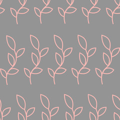 Pattern with pink contour branches on a grey background
