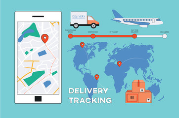 Vector flat online delivery apps tracking shipping