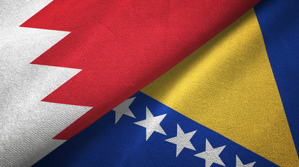 Bahrain and Bosnia and Herzegovina two flags textile cloth, fabric texture 
