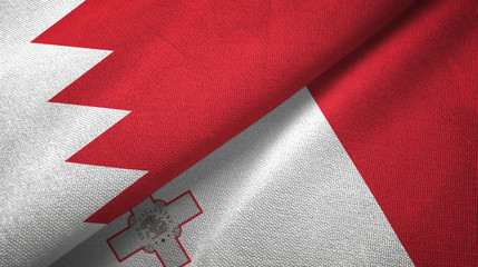 Fototapeta premium Bahrain and Malta two flags textile cloth, fabric texture