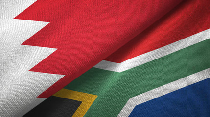 Bahrain and South Africa two flags textile cloth, fabric texture