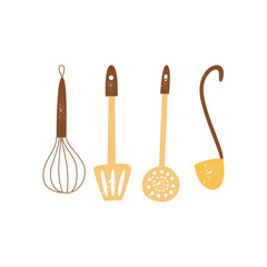 Set of kitchen utensils or tools for cooking flat cartoon style