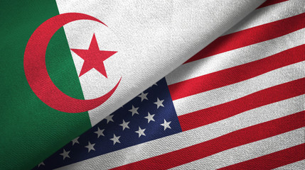 Obraz premium Algeria and United States two flags textile cloth, fabric texture