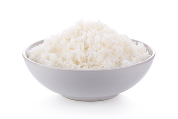 Rice in a bowl on a white background. full depth of field