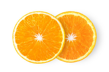 Orange slice isolated on white background. top view