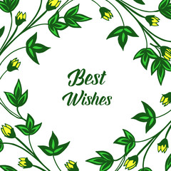 Obraz premium Vector illustration ornate of green leafy floral frame with letter best wishes