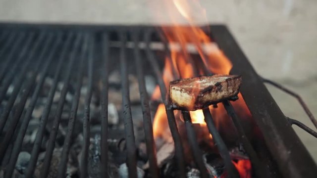 Burning pork fat / panchetta on bbq