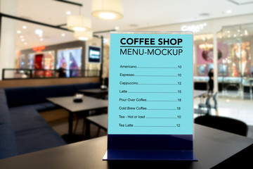 Mock up coffee menu with acrylic frame