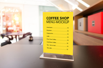 Mock up coffee menu with acrylic frame